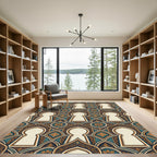 Golden Arch Medallion Teal Ornate Tile Rug