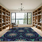 Deep Blue Golden Chrysanthemum Hexagon Rug