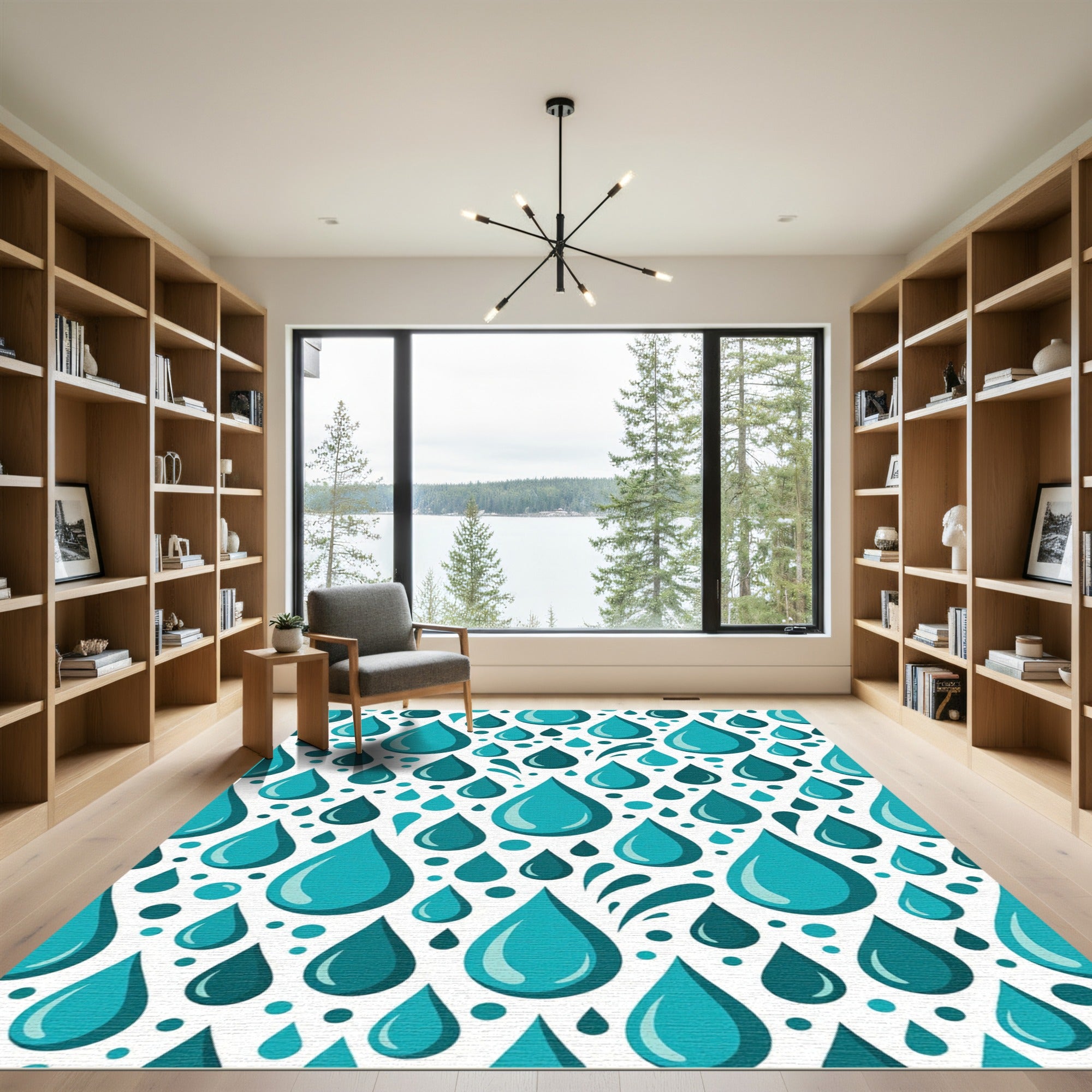 Teal Water Drops Pattern Rug