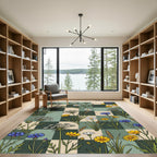 Field Flowers Checkerboard Botanical Composition Rug