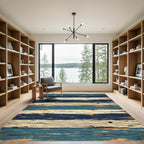Distressed Navy and Cream Horizontal Planks Rug