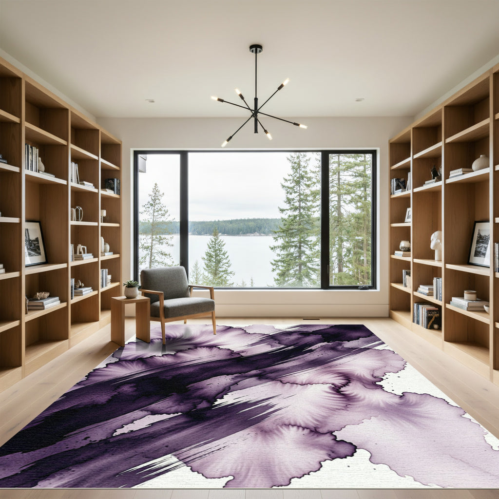 Deep Purple Abstract Ink Flow Rug