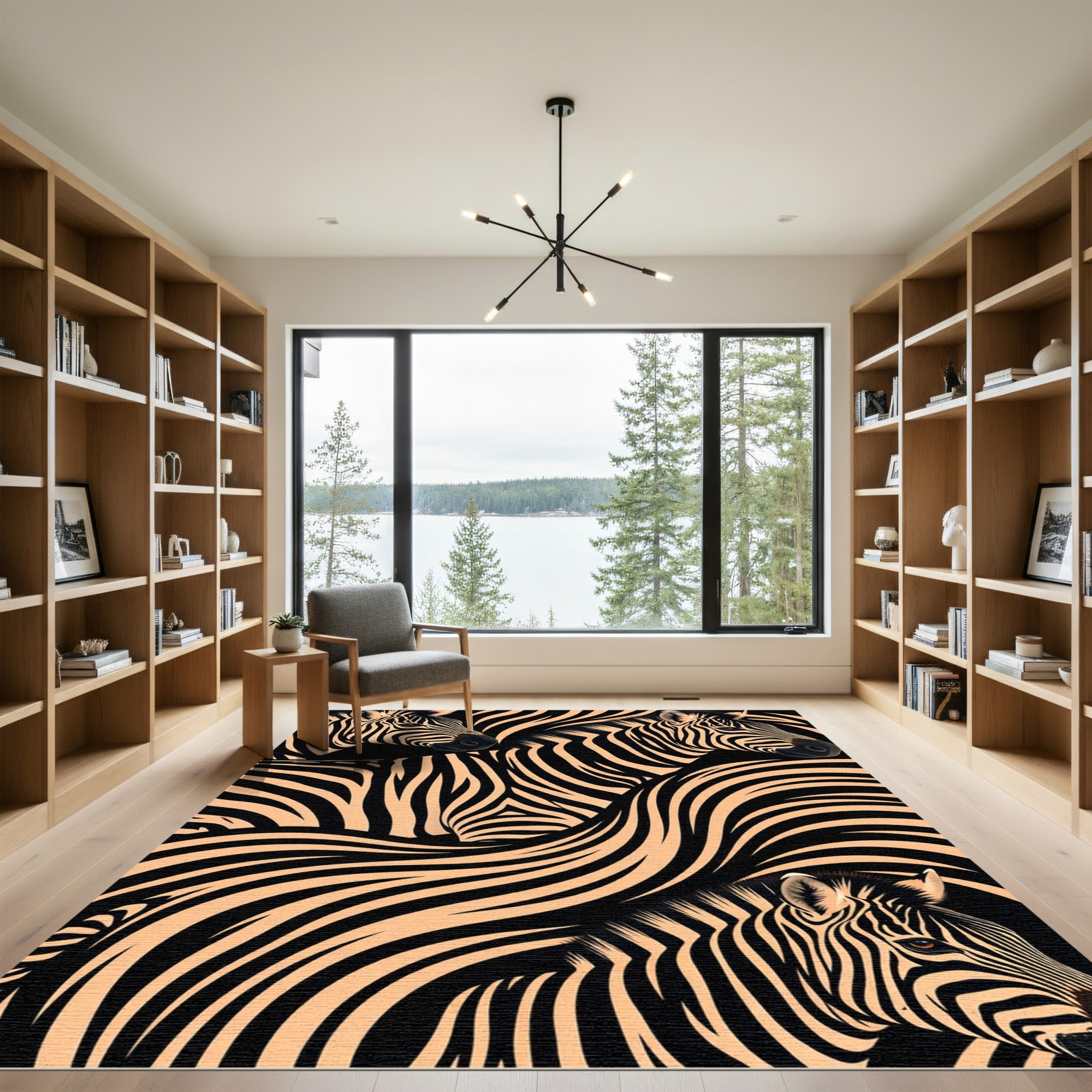 Abstract Black and Cream Zebra Swirls Rug