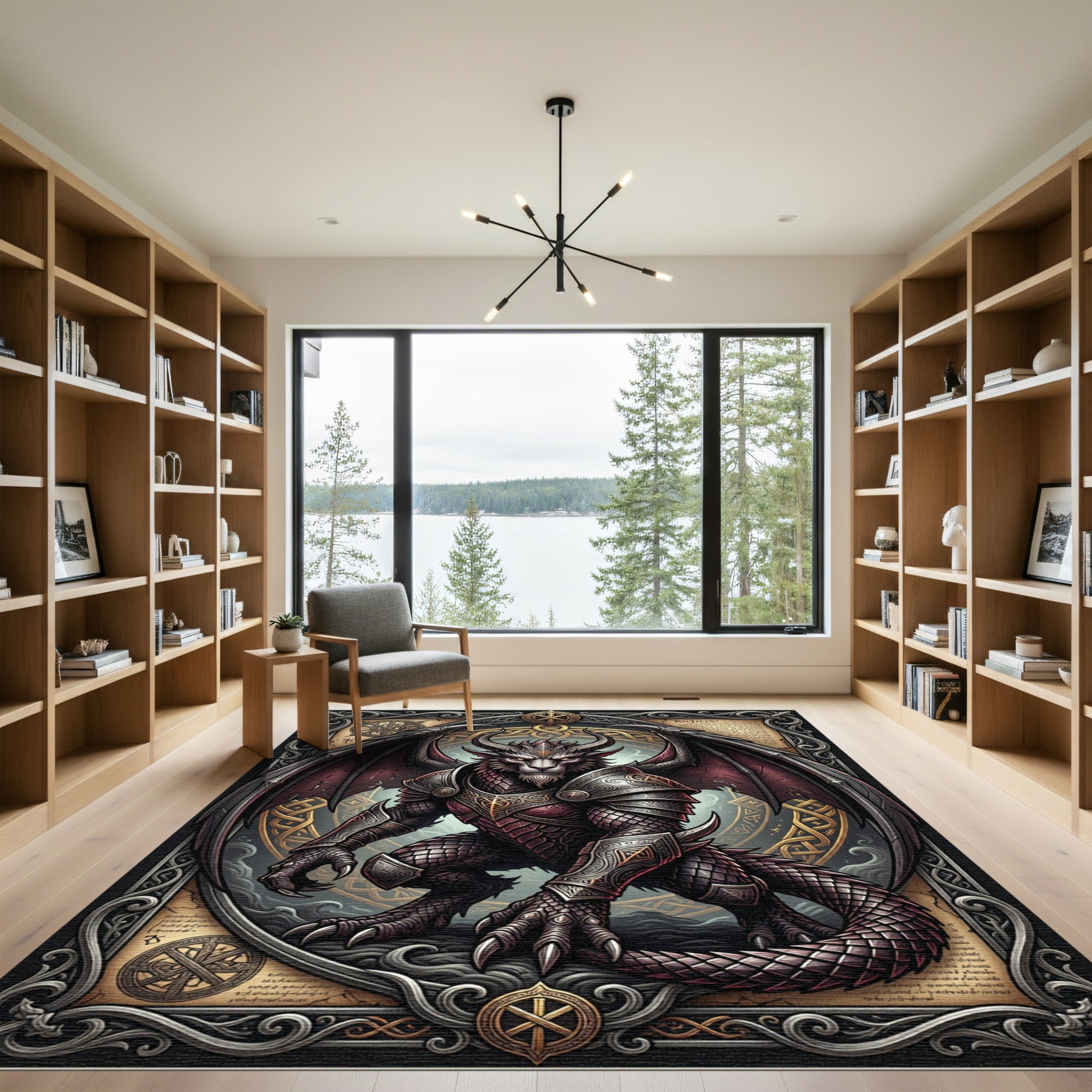 Gothic Winged Beast Mythic Warrior Crest Rug