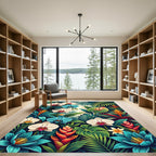 Tropical Orchid Bloom Leaf Collage Rug