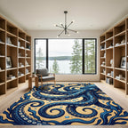 Intricate Navy Octopus with Golden Accents Rug