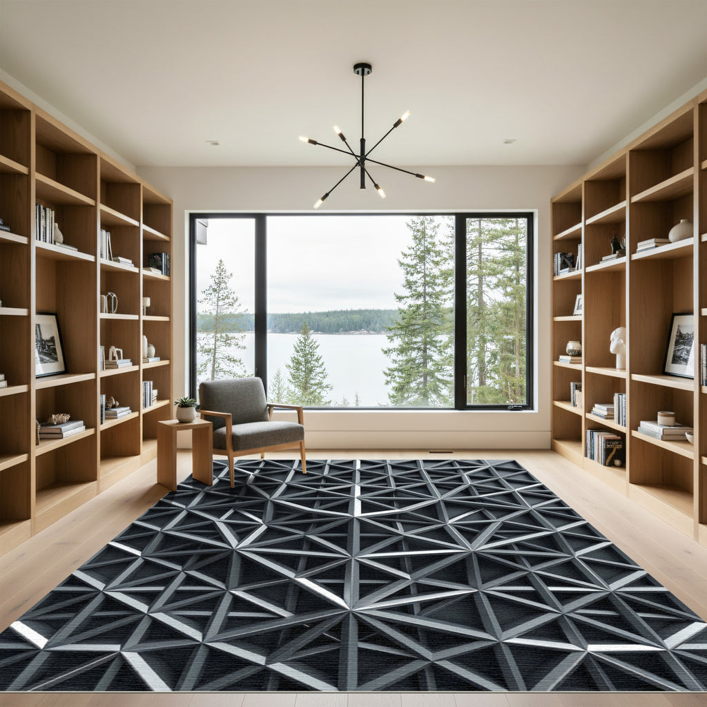 Silver Metallic Geometric Lattice Rug