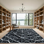 Silver Metallic Geometric Lattice Rug