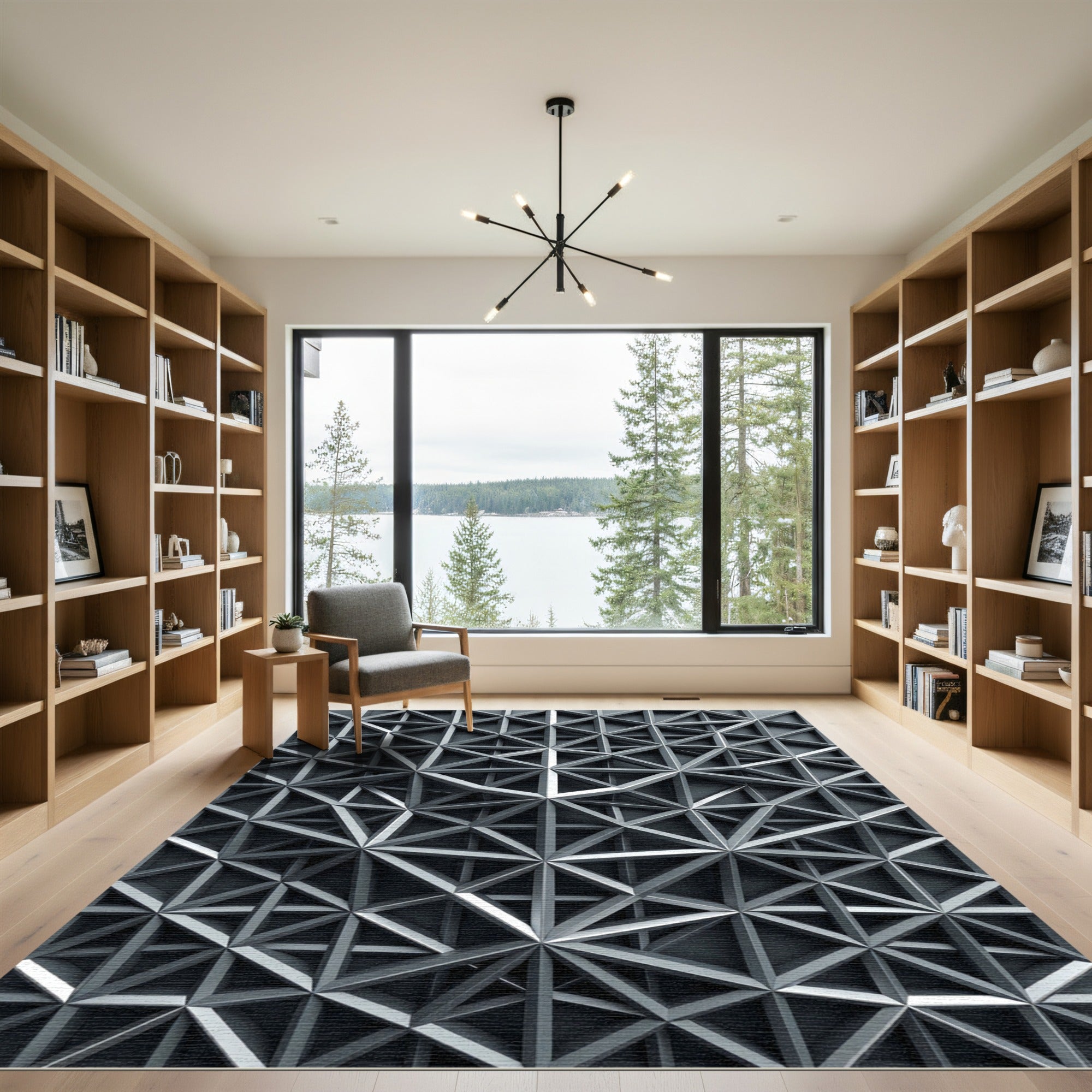 Silver Metallic Geometric Lattice Rug