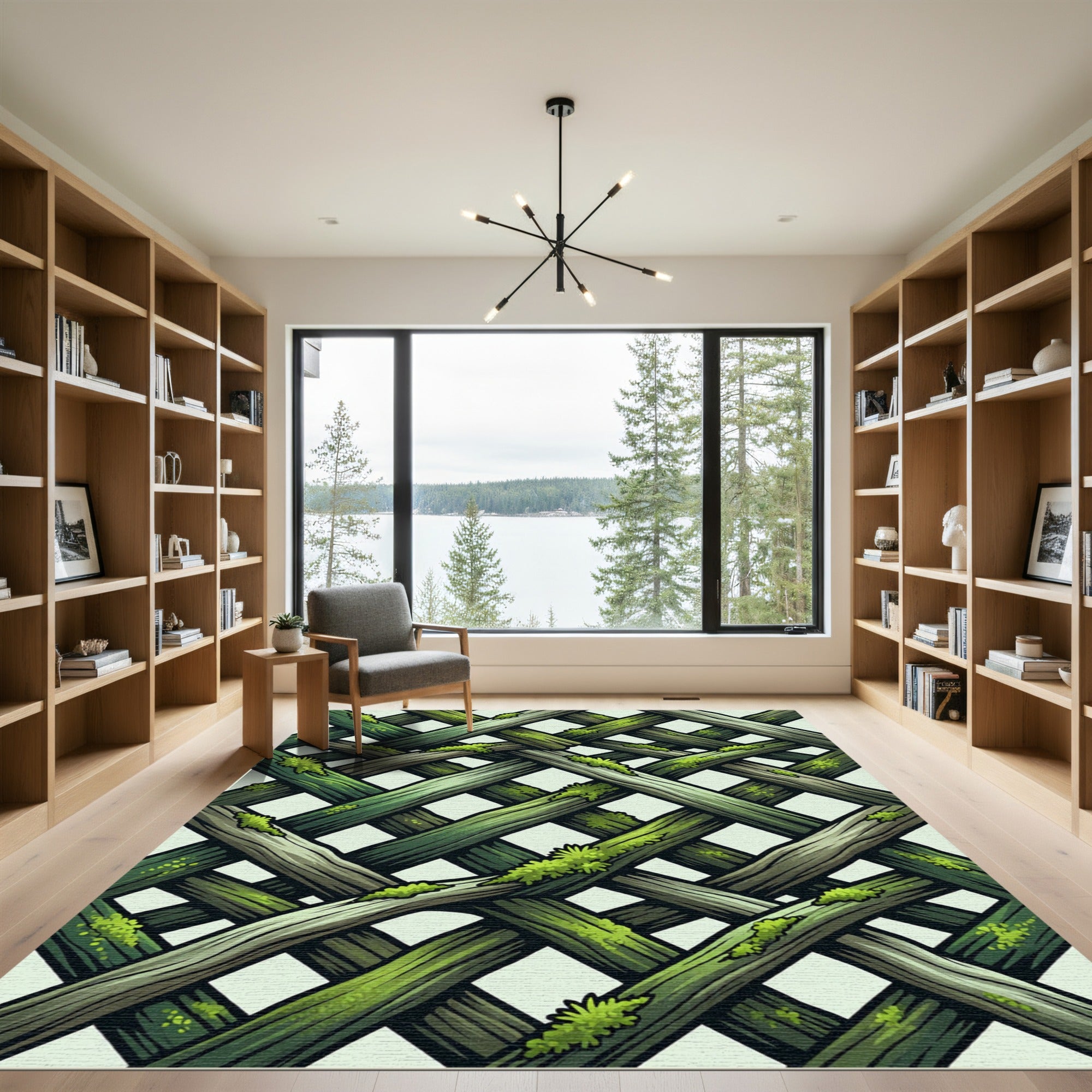 Mossy Forest Woven Branch Lattice Rug