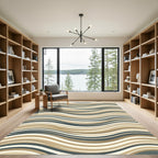 Modern Neutral Wavy Earth Tone Stripe Rug