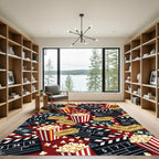 Cinema Popcorn and Clapperboard Red Rug