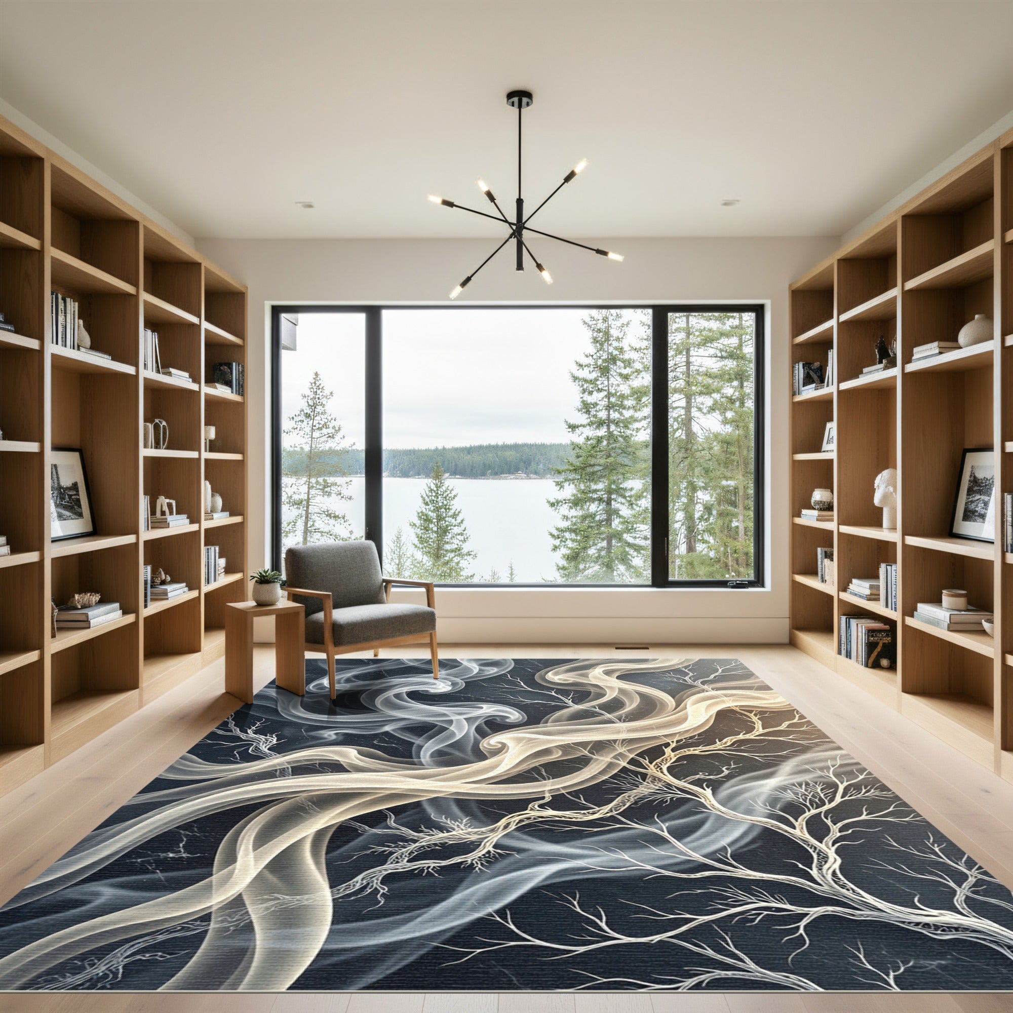 Ethereal Neutral Smoke and Branch Swirl Rug