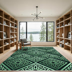 Intricate Emerald Geometric Interlocking Lattice Rug
