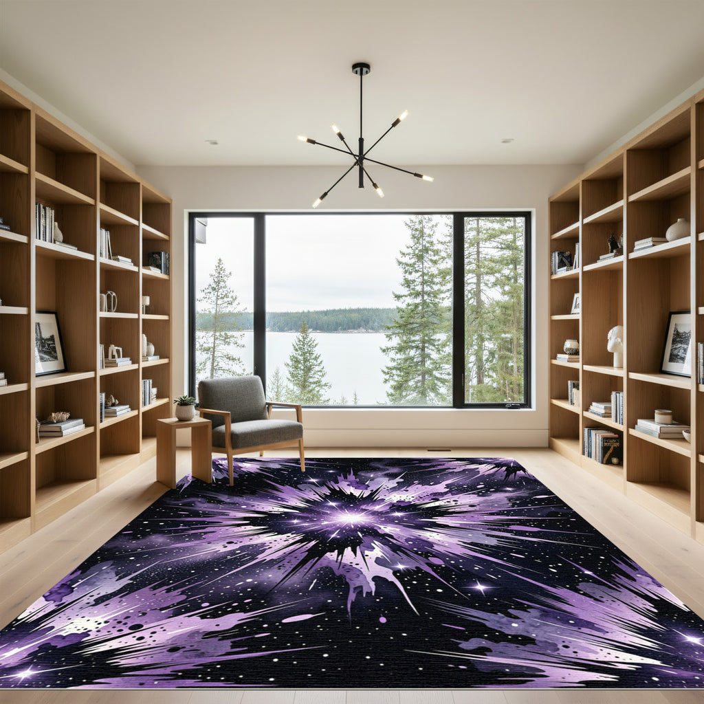 Celestial Purple Cosmic Nebula Burst Rug