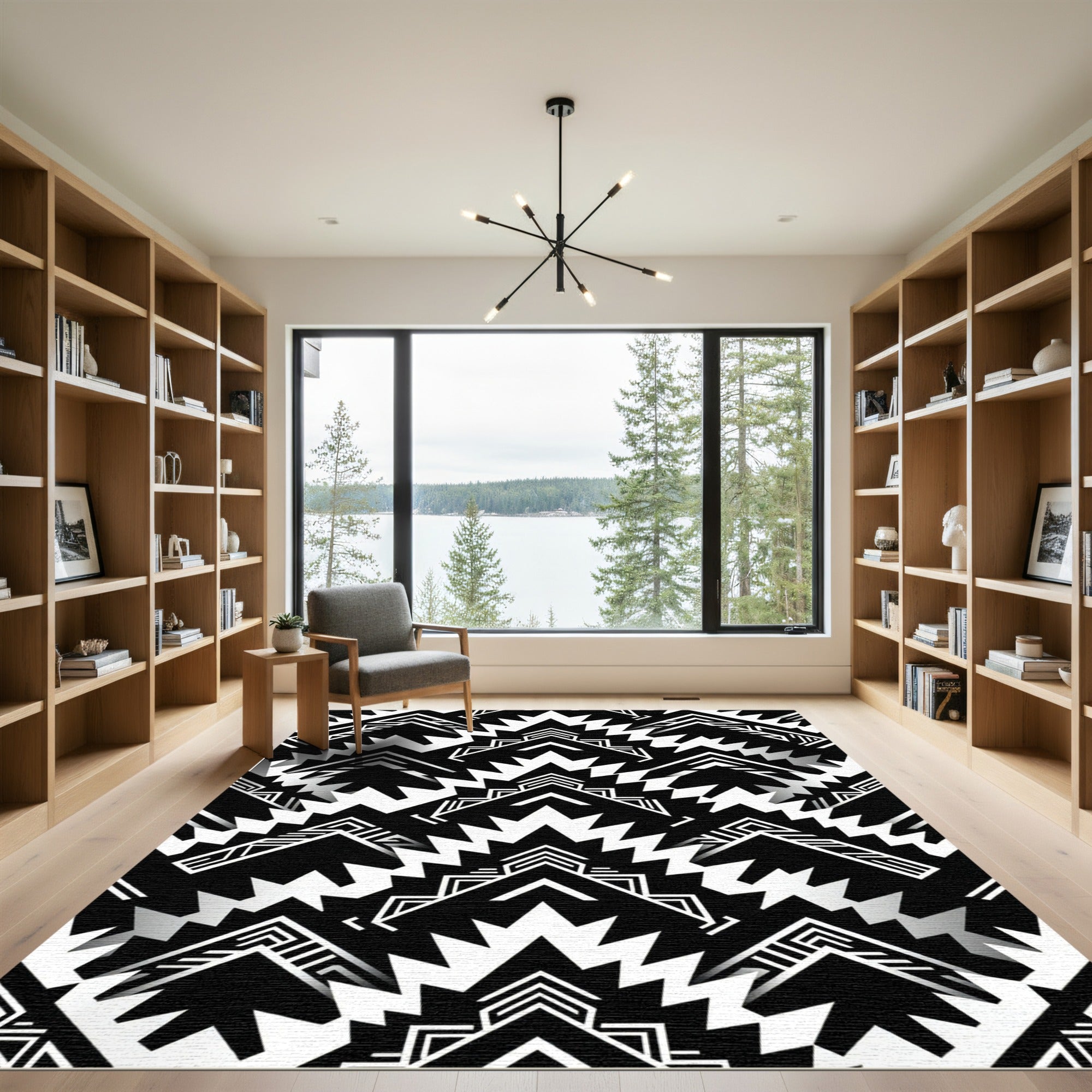 Monochromatic Geometric Aztec Arrow Rug