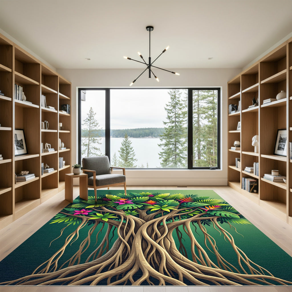 Lush Tropical Foliage With Vibrant Blooms Rug