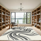 Gray Wavy Abstract Swirl Art Rug