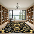 Golden Floral Damask Noir Accents Rug