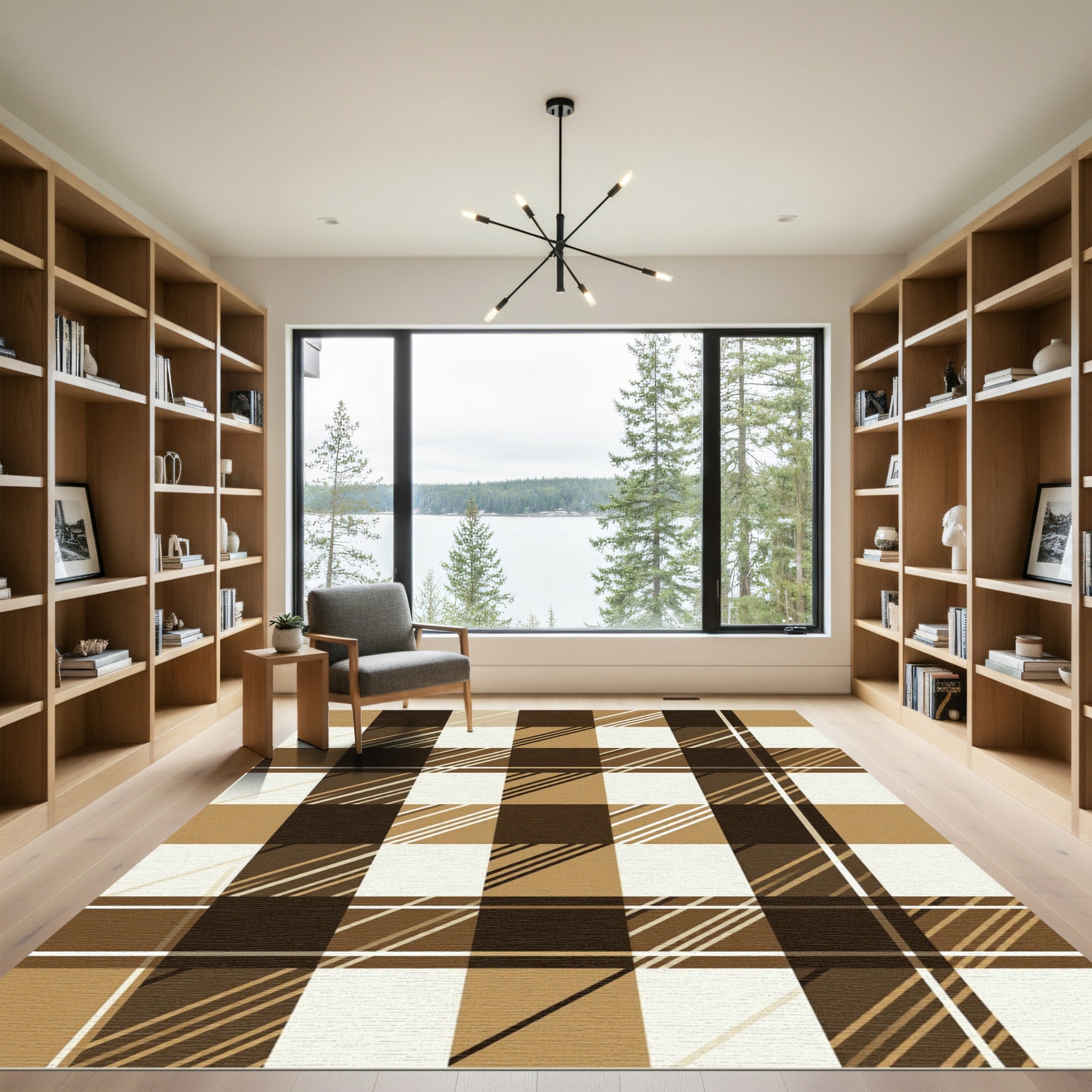 Brown and Cream Plaid Checkered Rug