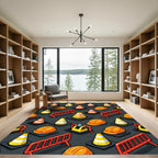 Industrial Orange Yellow Geometric Safety Scene Rug