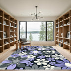 Modern Lavender and Slate Floral Art Rug
