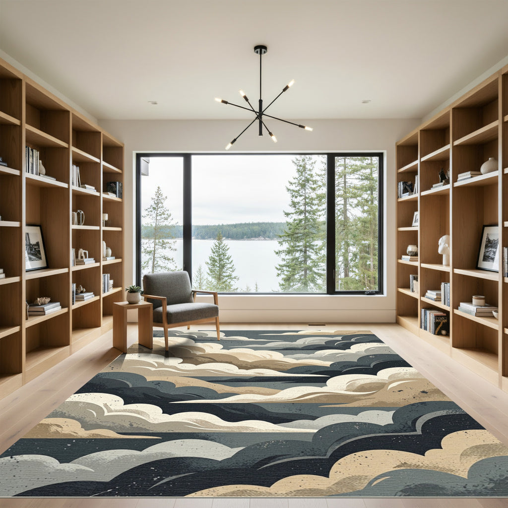 Neutral Cloudscape Layered Abstract Horizon Rug