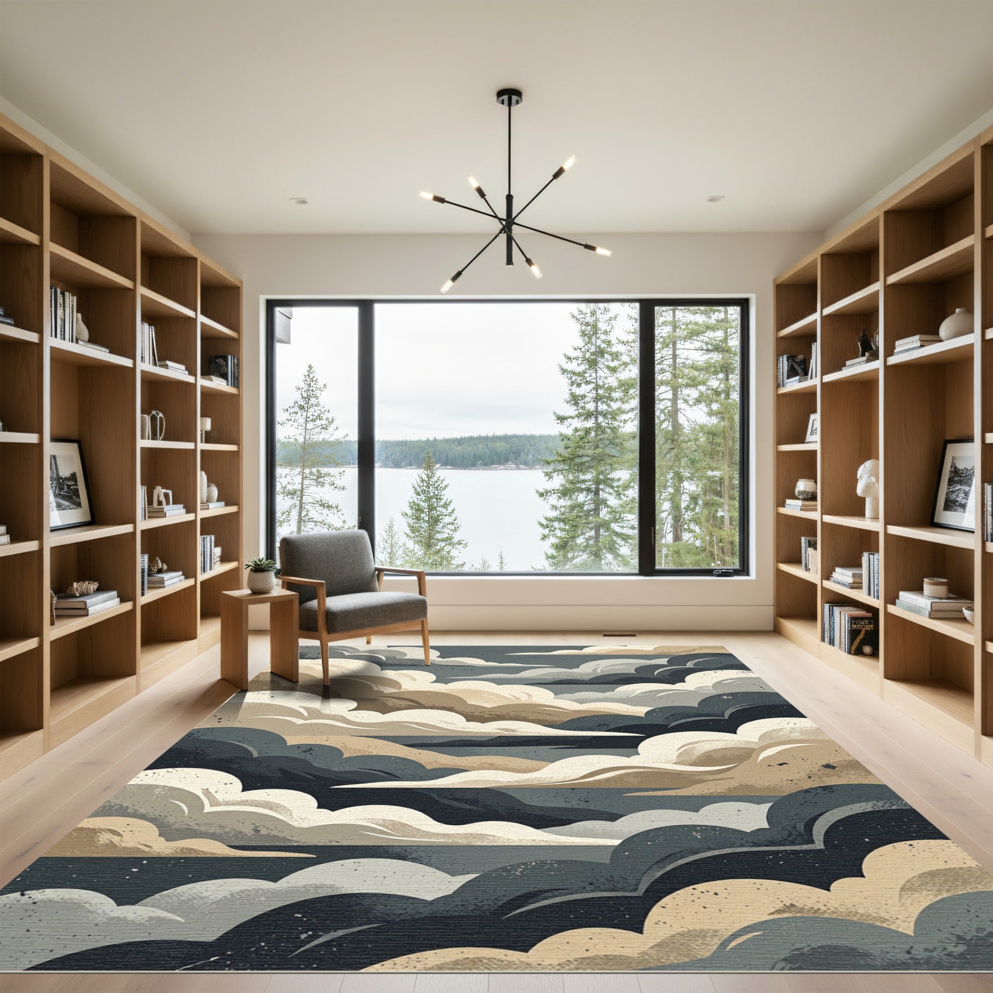Neutral Cloudscape Layered Abstract Horizon Rug