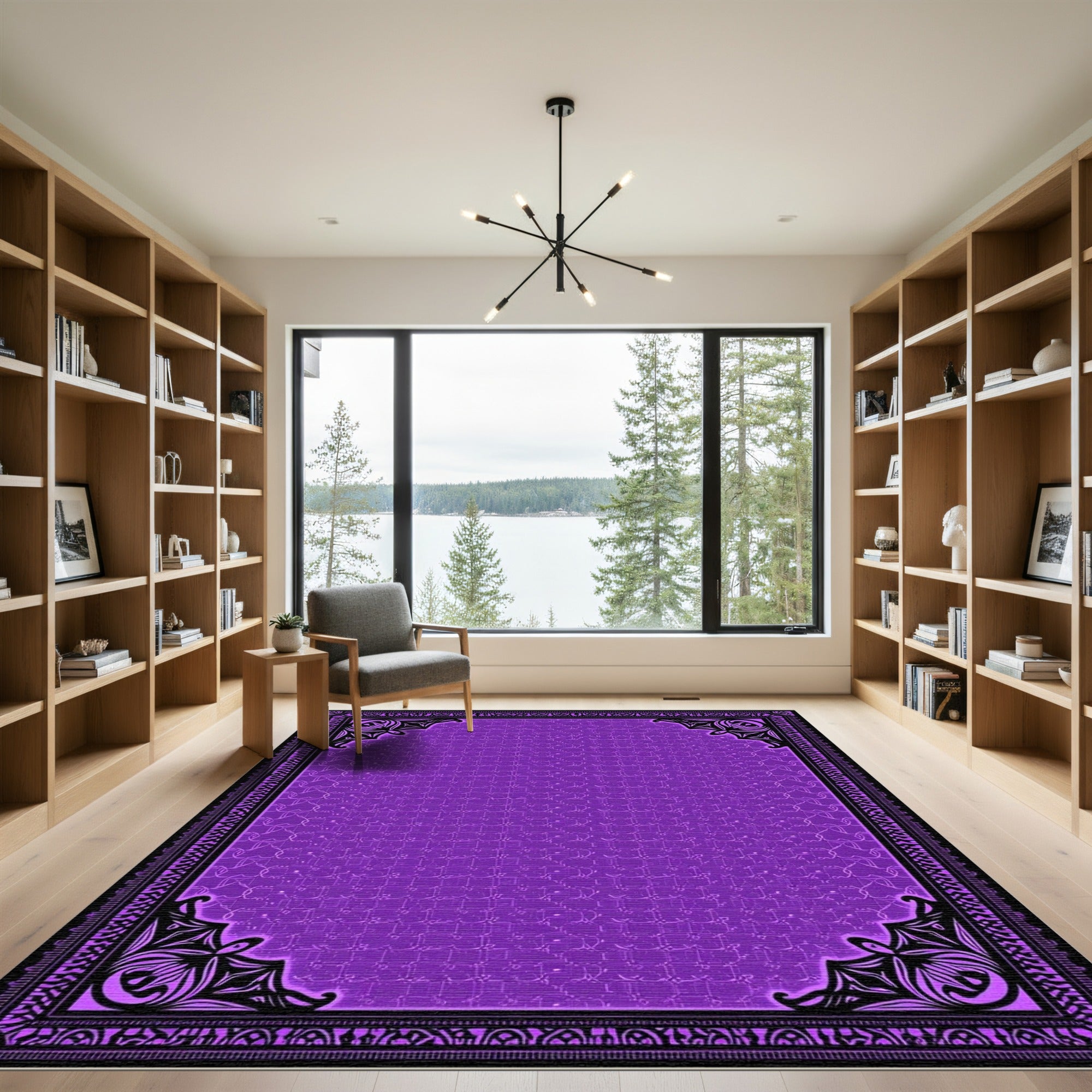 Bold Royal Purple Ornate Border Rug