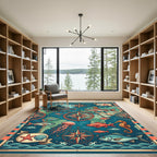 Nautical Compass Sea Creature Marine Map Rug