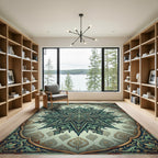 Ornate Sage Green Star Mandala Rug