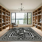 Monochromatic Geometric Greek Key Overlay Rug