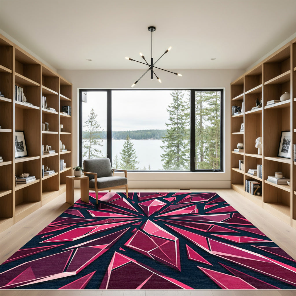 Vibrant Magenta Geometric Shattered Crystal Rug