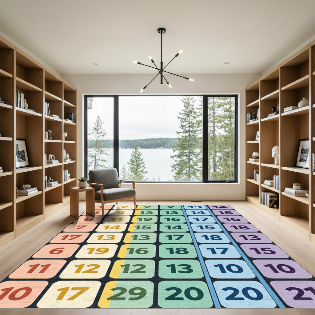 Multicolored Block Grid Geometric Square Art Rug