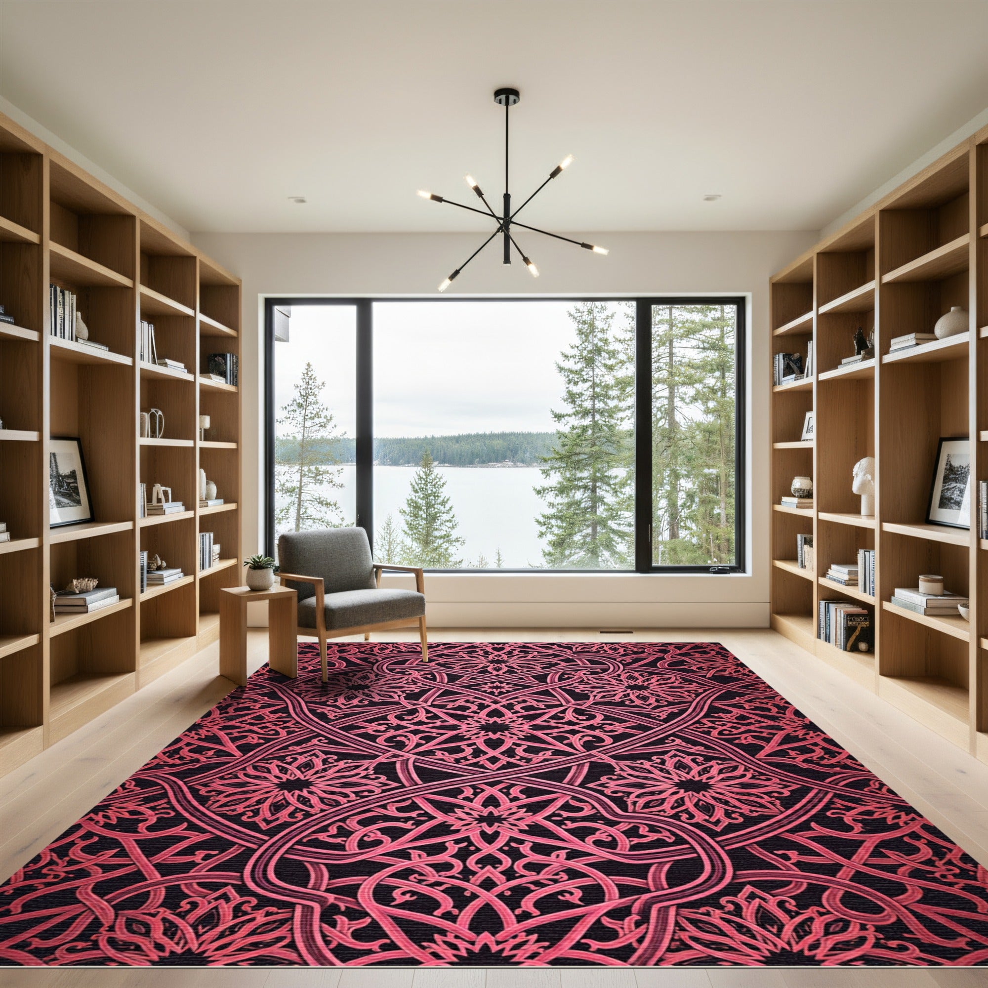 Ornate Crimson Intertwined Floral Medallion Rug