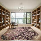 Ornate Crimson Floral Damask Rug