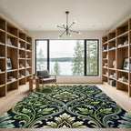 Emerald Olive Damask Foliage Scroll Rug