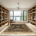 Earthy Geometric Compass Mountain Border Rug