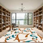 Rustic Teal Calligraphy Script Rug