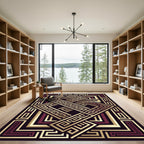 Bold Geometric Gold Maroon Swirl Rug