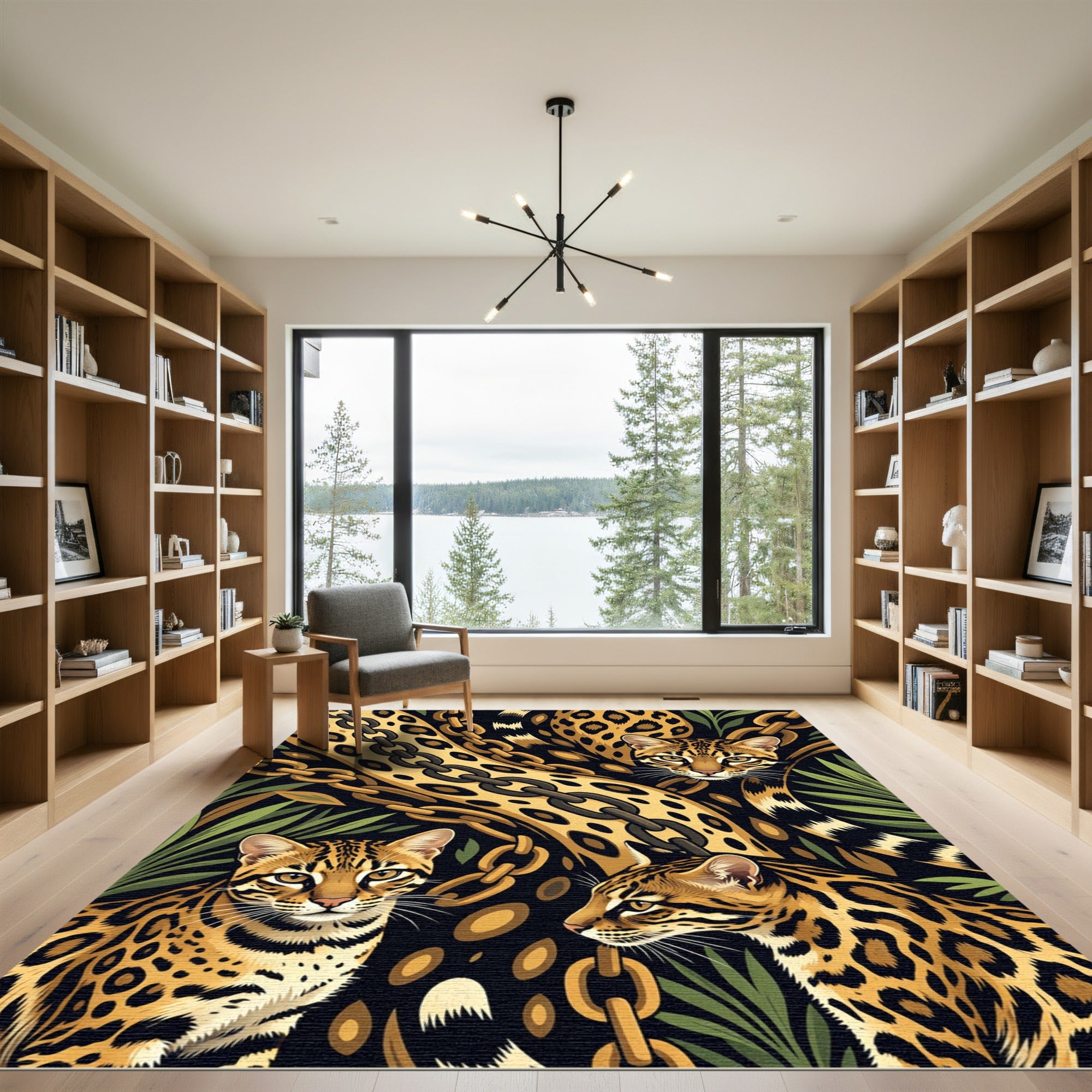 Golden Ocelot Chain Jungle Art Rug