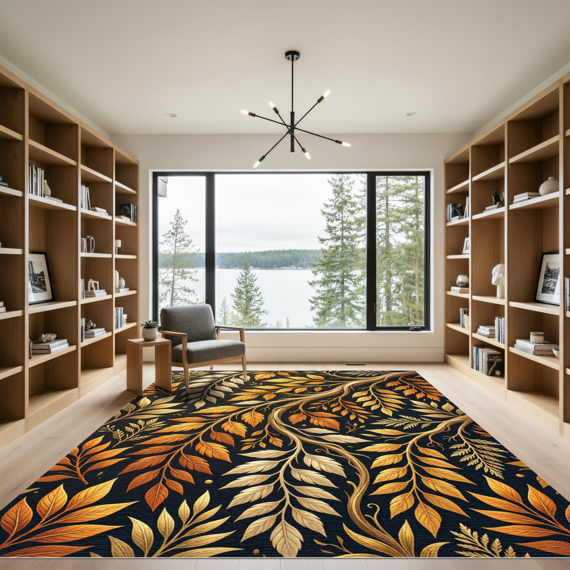 Golden Autumn Foliage Branch Tapestry Rug
