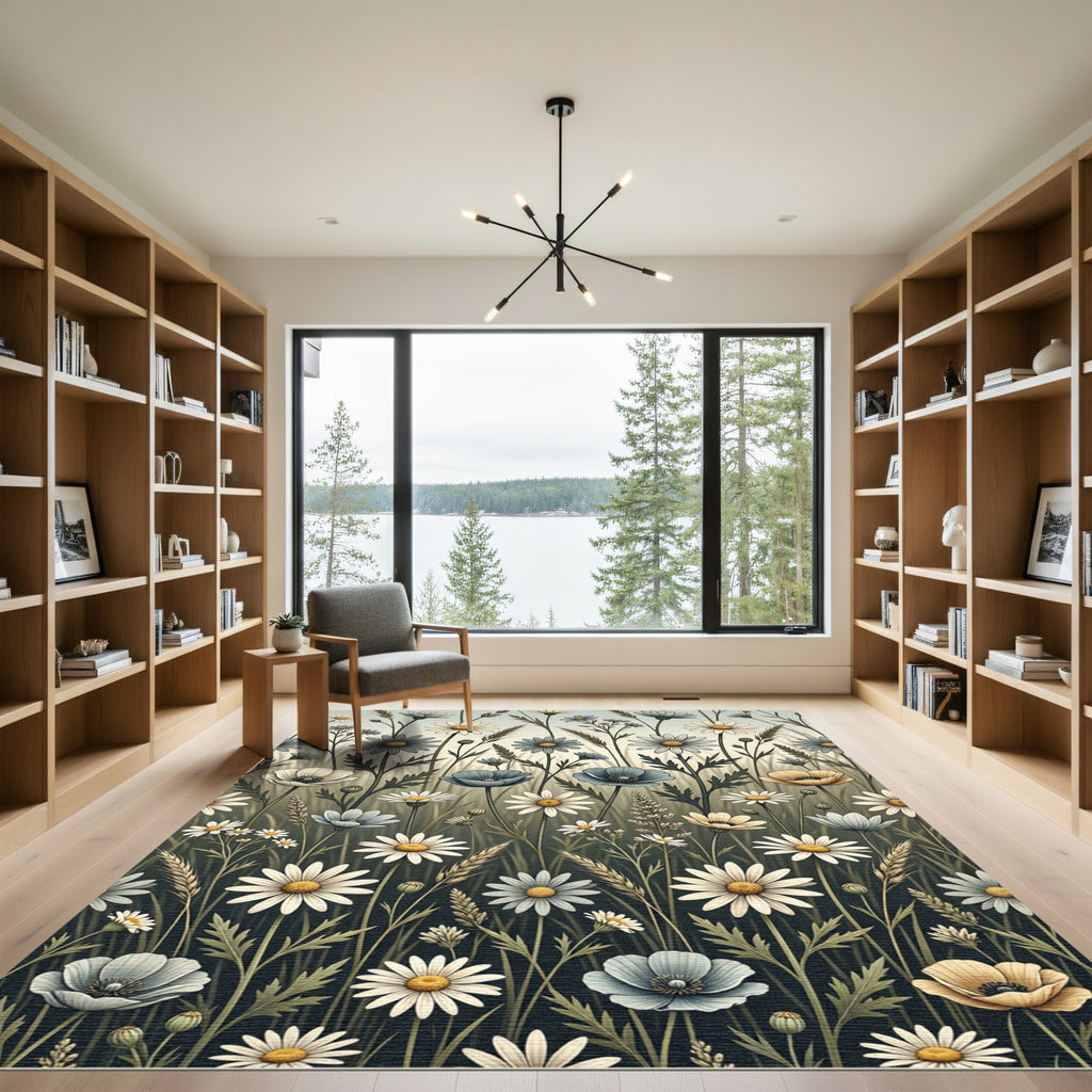 Wildflower Meadow with Cream Daisy Blooms Rug
