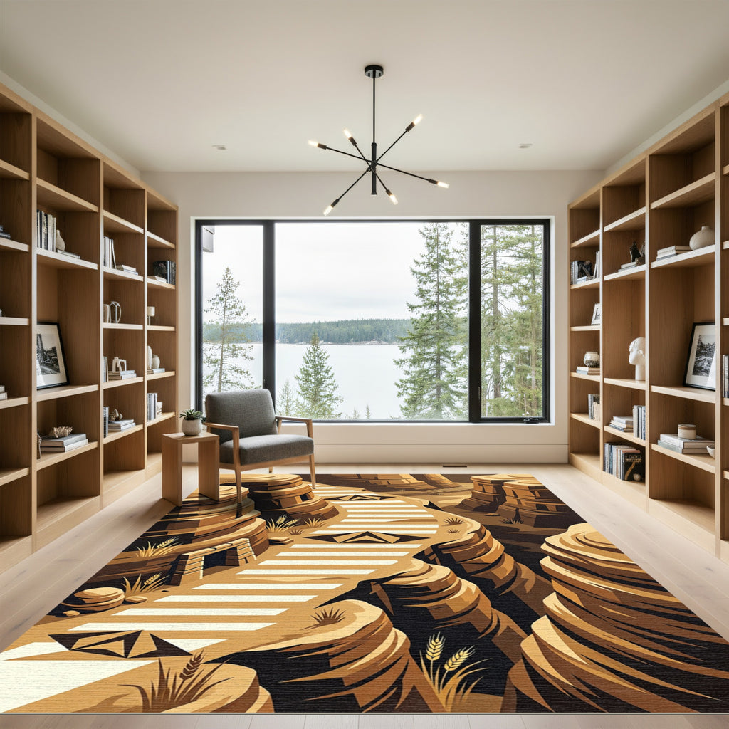 Earthy Canyon Geometric Stripe Landscape Rug