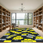 Yellow and Gray Geometric Brick Rug