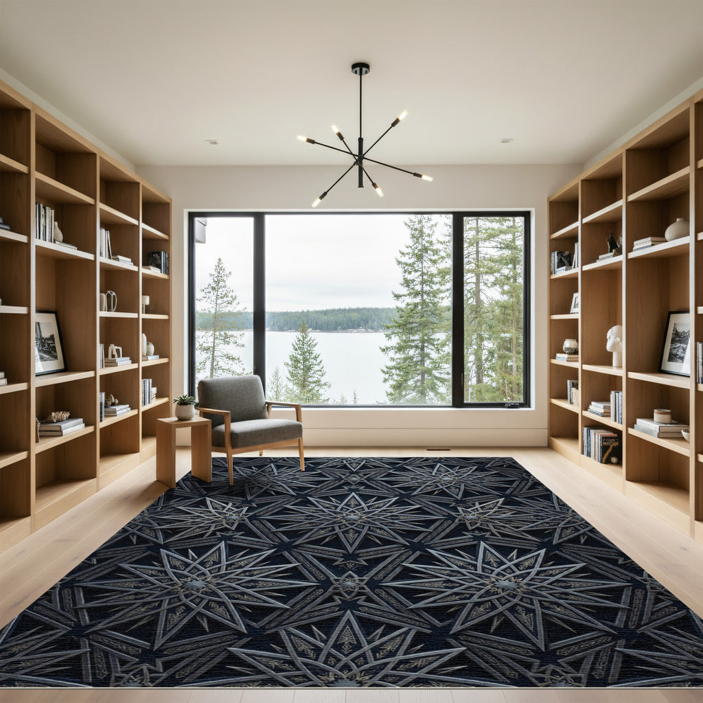 Dark Gray Starburst Geometric Relief Rug