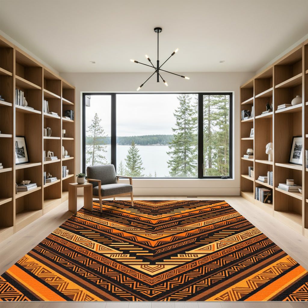 Orange Tribal Chevron Geometric Rug
