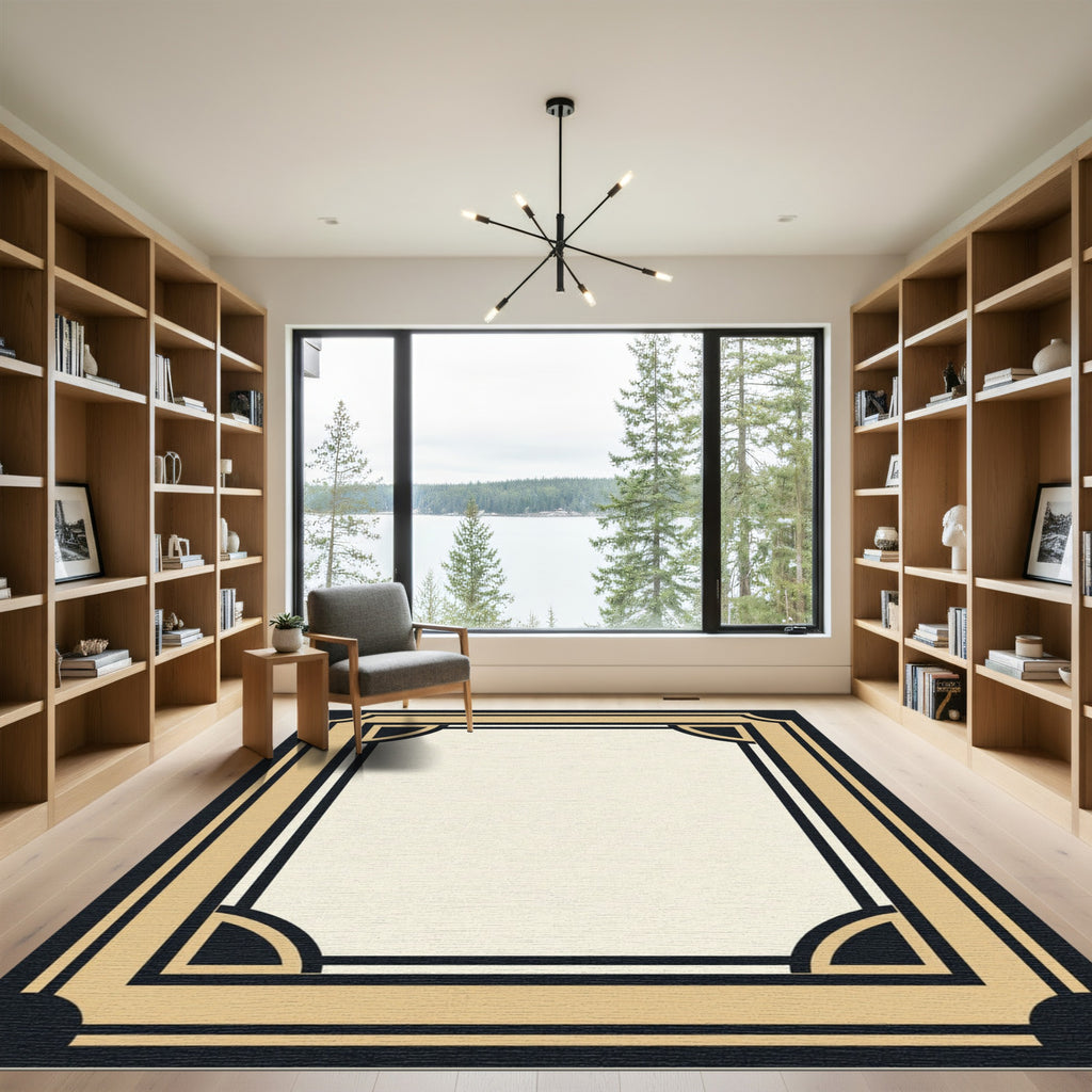 Art Deco Black Gold Geometric Frame Rug