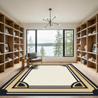 Art Deco Black Gold Geometric Frame Rug