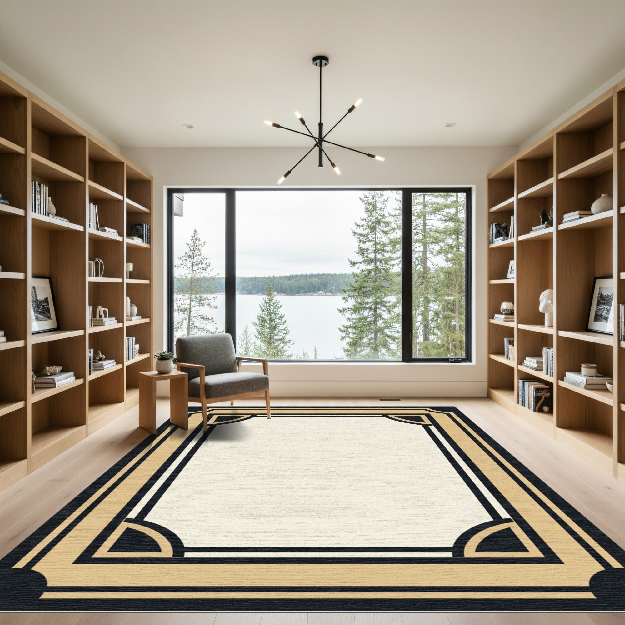 Art Deco Black Gold Geometric Frame Rug